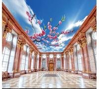 Tzxztt Beautiful Blue Sky White Clouds Pink Flowers Modern 3D Wallpaper Premium Textured Silk Neutral Tones Material Ideal for Living Room Bedroom-250cm×170cm