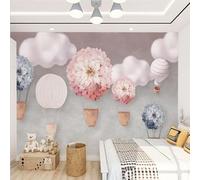 Tzxztt Beautiful Cartoon Colourful Flowers Hot Air Balloon White Clouds Modern 3D Wallpaper Premium Textured Silk Neutral Tones Material Ideal for Living Room Bedroom-400cm×280cm