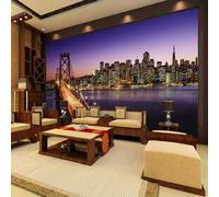 Tzxztt Beautiful City Architecture Bridge River Night View Modern 3D Wallpaper Premium Textured Silk Neutral Tones Material Ideal for Living Room Bedroom-350cm×256cm