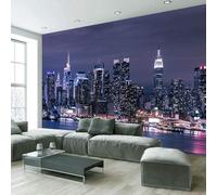 Tzxztt Beautiful City Architecture Lights Nightscape River Modern 3D Wallpaper Premium Textured Silk Neutral Tones Material Ideal for Living Room Bedroom-350cm×256cm