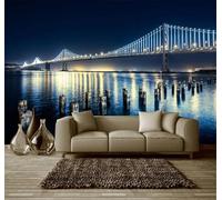 Tzxztt Beautiful City Bridges Rivers Nightscape Modern 3D Wallpaper Premium Textured Silk Neutral Tones Material Ideal for Living Room Bedroom-300cm×210cm