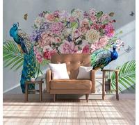 Tzxztt Beautiful Colourful Flowers Peacocks Butterflies Modern 3D Wallpaper Premium Textured Silk Neutral Tones Material Ideal for Living Room Bedroom-200cm×140cm