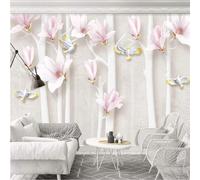 Tzxztt Beautiful Embossed Pink Flowers Sapling Flying Birds Modern 3D Wallpaper Premium Textured Silk Neutral Tones Material Ideal for Living Room Bedroom-400cm×280cm