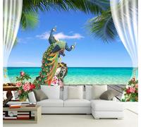 Tzxztt Beautiful Flowers Peacock Beach Sea Style Modern 3D Wallpaper Premium Textured Silk Neutral Tones Material Ideal for Living Room Bedroom-250cm×170cm
