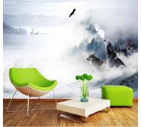 Tzxztt Beautiful Forest Snow Capped Mountains Reindeer Wolf Modern 3D Wallpaper Premium Textured Silk Neutral Tones Material Ideal for Living Room Bedroom-150cm×105cm