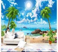 Tzxztt Beautiful Fresh Seascape Coconut Trees Beach Modern 3D Wallpaper Premium Textured Silk Neutral Tones Material Ideal for Living Room Bedroom-200cm×140cm