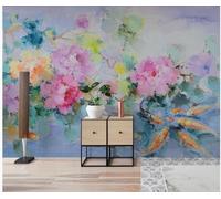 Tzxztt Beautiful Hand Painted Colourful Flowers and Little Fish Modern 3D Wallpaper Premium Textured Silk Neutral Tones Material Ideal for Living Room Bedroom-300cm×210cm