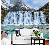 Tzxztt Beautiful High Mountains Flowing Water Waterfall Nature Scenery Modern 3D Wallpaper Premium Textured Silk Neutral Tones Material Ideal for Living Room Bedroom-400cm×280cm