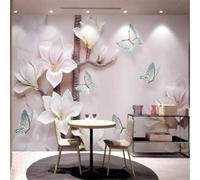 Tzxztt Beautiful Pink Three Dimensional Relief Magnolia Butterfly Modern 3D Wallpaper Premium Textured Silk Neutral Tones Material Ideal for Living Room Bedroom-200cm×140cm
