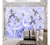Tzxztt Beautiful Purple Rose Butterfly Jewellery Pearl Flower Modern 3D Wallpaper Premium Textured Silk Neutral Tones Material Ideal for Living Room Bedroom-300cm×210cm