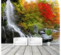 Tzxztt Beautiful Red Maple Leaves Landscape Waterfall River Modern 3D Wallpaper Premium Textured Silk Neutral Tones Material Ideal for Living Room Bedroom-200cm×140cm