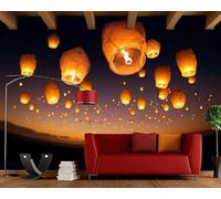 Tzxztt Beautiful Romantic Night Sky Sky Lanterns Hillside Modern 3D Wallpaper Premium Textured Silk Neutral Tones Material Ideal for Living Room Bedroom-200cm×140cm