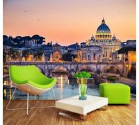 Tzxztt Beautiful Sunset City Architecture Arched Bridge River Modern 3D Wallpaper Premium Textured Silk Neutral Tones Material Ideal for Living Room Bedroom-250cm×170cm
