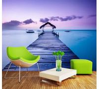 Tzxztt Beautiful Sunset Sea Wooden Bridge Scenery Modern 3D Wallpaper Premium Textured Silk Neutral Tones Material Ideal for Living Room Bedroom-400cm×280cm