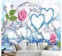 Tzxztt Beautiful Tamsui Splashes Roses Red Hearts Romantic Modern 3D Wallpaper Premium Textured Silk Neutral Tones Material Ideal for Living Room Bedroom-430cm×300cm