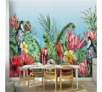 Tzxztt Beautiful Tropical Plants Green Leaves Flowers Birds Modern 3D Wallpaper Premium Textured Silk Neutral Tones Material Ideal for Living Room Bedroom-150cm×105cm