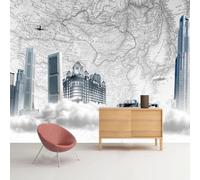Tzxztt Black and White City Architecture World Map Modern 3D Wallpaper Premium Textured Silk Neutral Tones Material Ideal for Living Room Bedroom-350cm×256cm