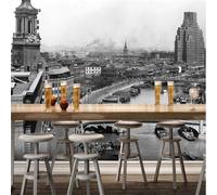 Tzxztt Black and White Vintage City Architecture Art Modern 3D Wallpaper Premium Textured Silk Neutral Tones Material Ideal for Living Room Bedroom-350cm×256cm