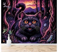 Tzxztt Black Cat Dreamlike Forest Purple Sunset Mountains Modern 3D Wallpaper Premium Textured Silk Neutral Tones Material Ideal for Living Room Bedroom-200cm×140cm