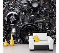 Tzxztt Black Creative Mechanical Art Industrial Style Modern 3D Wallpaper Premium Textured Silk Neutral Tones Material Ideal for Living Room Bedroom-250cm×170cm