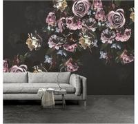 Tzxztt Black Three Dimensional Vintage Colourful Floral Modern 3D Wallpaper Premium Textured Silk Neutral Tones Material Ideal for Living Room Bedroom-350cm×256cm