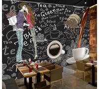 Tzxztt Blackboard Romantic Couple Café Tea House Modern 3D Wallpaper Premium Textured Silk Neutral Tones Material Ideal for Living Room Bedroom-150cm×105cm