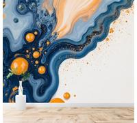 Tzxztt Blue Orange Swirls Bubbles Abstract Liquid Art Modern 3D Wallpaper Premium Textured Silk Neutral Tones Material Ideal for Living Room Bedroom-430cm×300cm