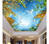 Tzxztt Blue Sky White Clouds Birds in Flight Autumn Forest Modern 3D Wallpaper Premium Textured Silk Neutral Tones Material Ideal for Living Room Bedroom-300cm×210cm