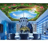 Tzxztt Blue Sky White Clouds Birds in Flight Trees Flowers Modern 3D Wallpaper Premium Textured Silk Neutral Tones Material Ideal for Living Room Bedroom-430cm×300cm