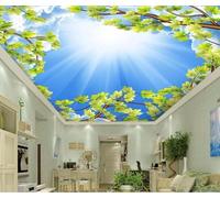 Tzxztt Blue Sky White Clouds Sunshine Green Leaves Modern 3D Wallpaper Premium Textured Silk Neutral Tones Material Ideal for Living Room Bedroom-200cm×140cm