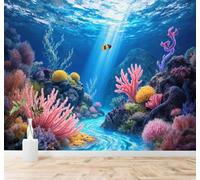 Tzxztt Blue Underwater World Coral Reef Tropical Fish Ocean Light Modern 3D Wallpaper Premium Textured Silk Neutral Tones Material Ideal for Living Room Bedroom-350cm×256cm
