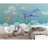 Tzxztt Cartoon Airplane White Clouds Starry Sky Creativity Modern 3D Wallpaper Premium Textured Silk Neutral Tones Material Ideal for Living Room Bedroom-430cm×300cm