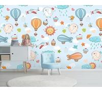 Tzxztt Cartoon Animals Hot Air Balloon Airplane Creative Modern 3D Wallpaper Premium Textured Silk Neutral Tones Material Ideal for Living Room Bedroom-150cm×105cm