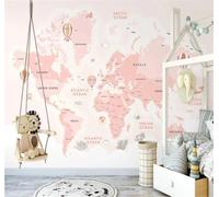 Tzxztt Cartoon Creative Pink World Map Hot Air Balloon Modern 3D Wallpaper Premium Textured Silk Neutral Tones Material Ideal for Living Room Bedroom-430cm×300cm