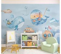 Tzxztt Cartoon Creative Sky White Clouds Whale Modern 3D Wallpaper Premium Textured Silk Neutral Tones Material Ideal for Living Room Bedroom-350cm×256cm