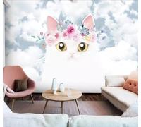 Tzxztt Cartoon Cute Pets Kittens White Clouds Modern 3D Wallpaper Premium Textured Silk Neutral Tones Material Ideal for Living Room Bedroom-150cm×105cm