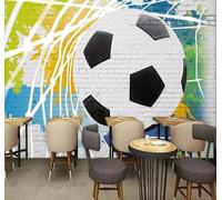 Tzxztt Cartoon Football Brick Wall Colourful Graffiti Modern 3D Wallpaper Premium Textured Silk Neutral Tones Material Ideal for Living Room Bedroom-250cm×170cm