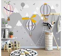 Tzxztt Cartoon Geometric Mountain Peaks Hot Air Balloons Birds Modern 3D Wallpaper Premium Textured Silk Neutral Tones Material Ideal for Living Room Bedroom-200cm×140cm