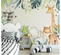 Tzxztt Cartoon Hand Drawn Tropical Plants Giraffe Elephant Modern 3D Wallpaper Premium Textured Silk Neutral Tones Material Ideal for Living Room Bedroom-430cm×300cm