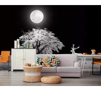 Tzxztt Cartoon Moon Trees Reindeer Landscape Modern 3D Wallpaper Premium Textured Silk Neutral Tones Material Ideal for Living Room Bedroom-250cm×170cm