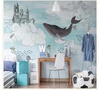 Tzxztt Cartoon Painted Castle Shark White Clouds Modern 3D Wallpaper Premium Textured Silk Neutral Tones Material Ideal for Living Room Bedroom-300cm×210cm