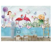Tzxztt Cartoon People Plants Butterflies Flamingos Modern 3D Wallpaper Premium Textured Silk Neutral Tones Material Ideal for Living Room Bedroom-250cm×170cm