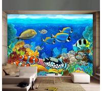 Tzxztt Cartoon Underwater World Fish Coral Aquatic Plants Modern 3D Wallpaper Premium Textured Silk Neutral Tones Material Ideal for Living Room Bedroom-250cm×170cm