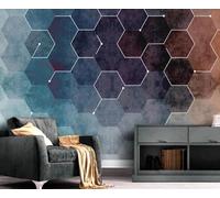 Tzxztt Colourful Geometric Hexagons Abstract Art Modern 3D Wallpaper Premium Textured Silk Neutral Tones Material Ideal for Living Room Bedroom-350cm×256cm