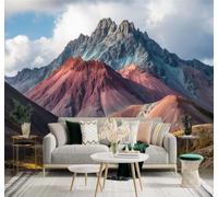Tzxztt Colourful Mountains Red Hills Blue Sky Rocky Peaks Modern 3D Wallpaper Premium Textured Silk Neutral Tones Material Ideal for Living Room Bedroom-250cm×170cm