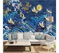 Tzxztt Colourful Waves Gold Flowers Flying Birds Koi Modern 3D Wallpaper Premium Textured Silk Neutral Tones Material Ideal for Living Room Bedroom-200cm×140cm