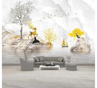 Tzxztt Contemporary Luxury Trees Reindeer Birds Landscapes Modern 3D Wallpaper Premium Textured Silk Neutral Tones Material Ideal for Living Room Bedroom-400cm×280cm