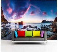 Tzxztt Cosy Beautiful Art Beach Sunset Landscape Modern 3D Wallpaper Premium Textured Silk Neutral Tones Material Ideal for Living Room Bedroom-430cm×300cm