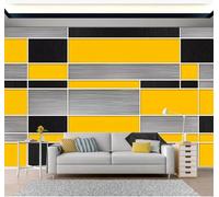 Tzxztt Creative Black Grey Yellow Geometric Modern 3D Wallpaper Premium Textured Silk Neutral Tones Material Ideal for Living Room Bedroom-200cm×140cm