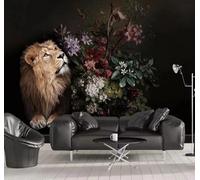 Tzxztt Creative Black Hand Painted Floral Lions Modern 3D Wallpaper Premium Textured Silk Neutral Tones Material Ideal for Living Room Bedroom-430cm×300cm